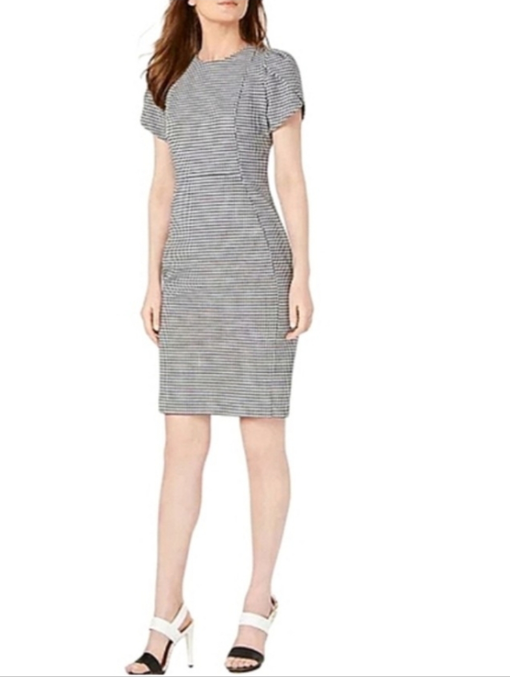 Shelby & Palmer Black & Cream Textured Sheath Dress Short Sleeves Sz. 8